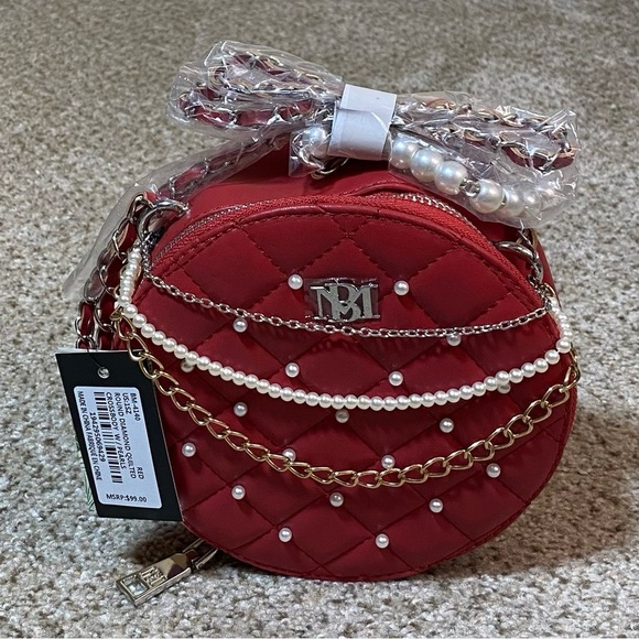 Badgley Mischka Handbags - Badgley Mischka Diamond Quilted Round Crossbody Bag in Red NWT